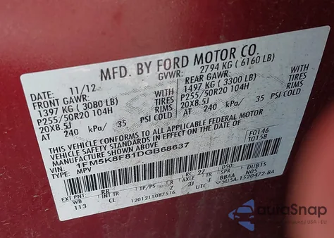 2013 Ford Explorer Limited из США, поврежденный, VIN 1FM5K8F81DGB68637